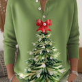 Women's Christmas Tree Pattern Art Print Buttoned Cardigan Sweater