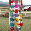 Women's Funny Sheep Art Print Casual 100% Cotton Wide Leg Jumpsuit