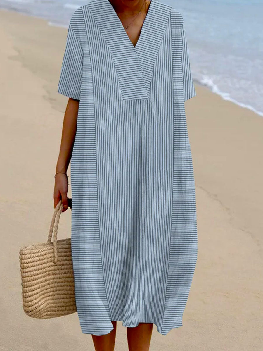 Women's Geometric Line Pattern Art Print Flowy Cotton Dress