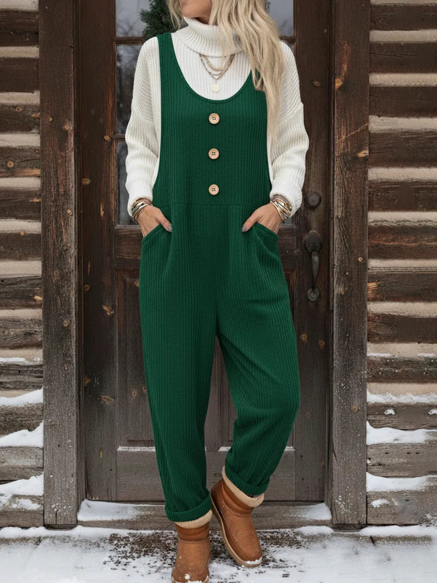 Autumn and Winter Casual Loose Button Corduroy Jumpsuit