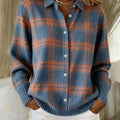 Women's Plaid Print Casual Cotton Buttoned Cardigan Sweater