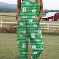 Women's Funny Animal Art Print Casual 100% Cotton Wide Leg Jumpsuit