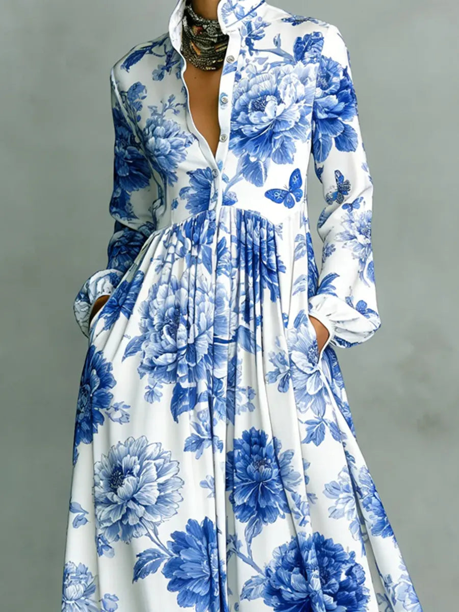 Women's Vintage Floral Art Elegant Romantic Casual Vacation Maxi Dress