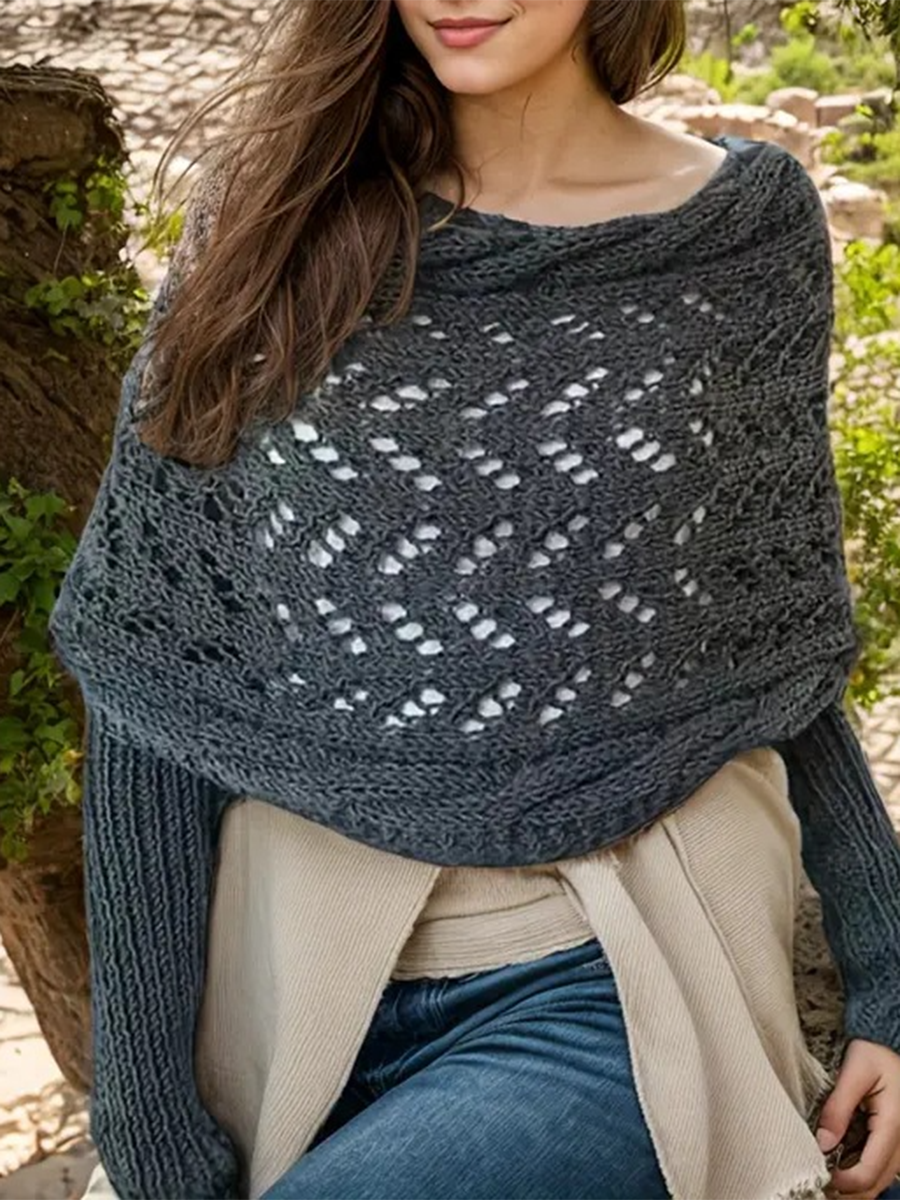 Multifunctional Long-sleeved Hollow Knitted Shawl