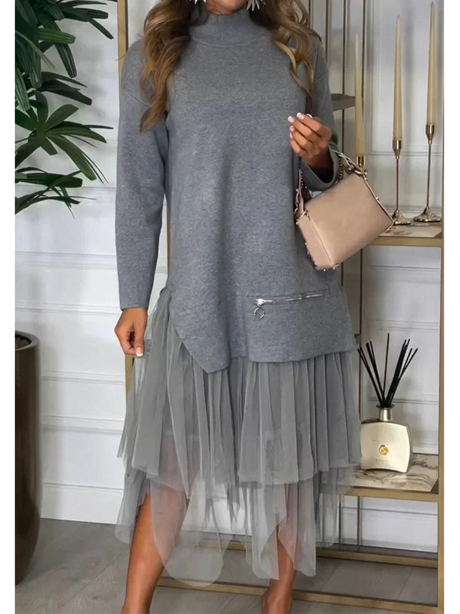 Women's Paneled Mesh Long Sleeve Dress