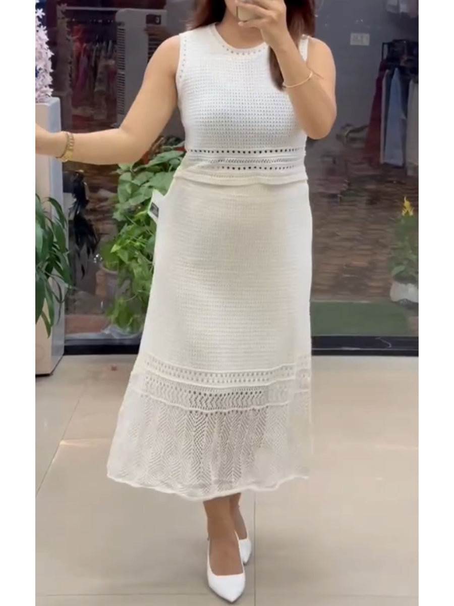 Women's Comfortable Sleeveless Knit Top and Skirt 2-piece Set