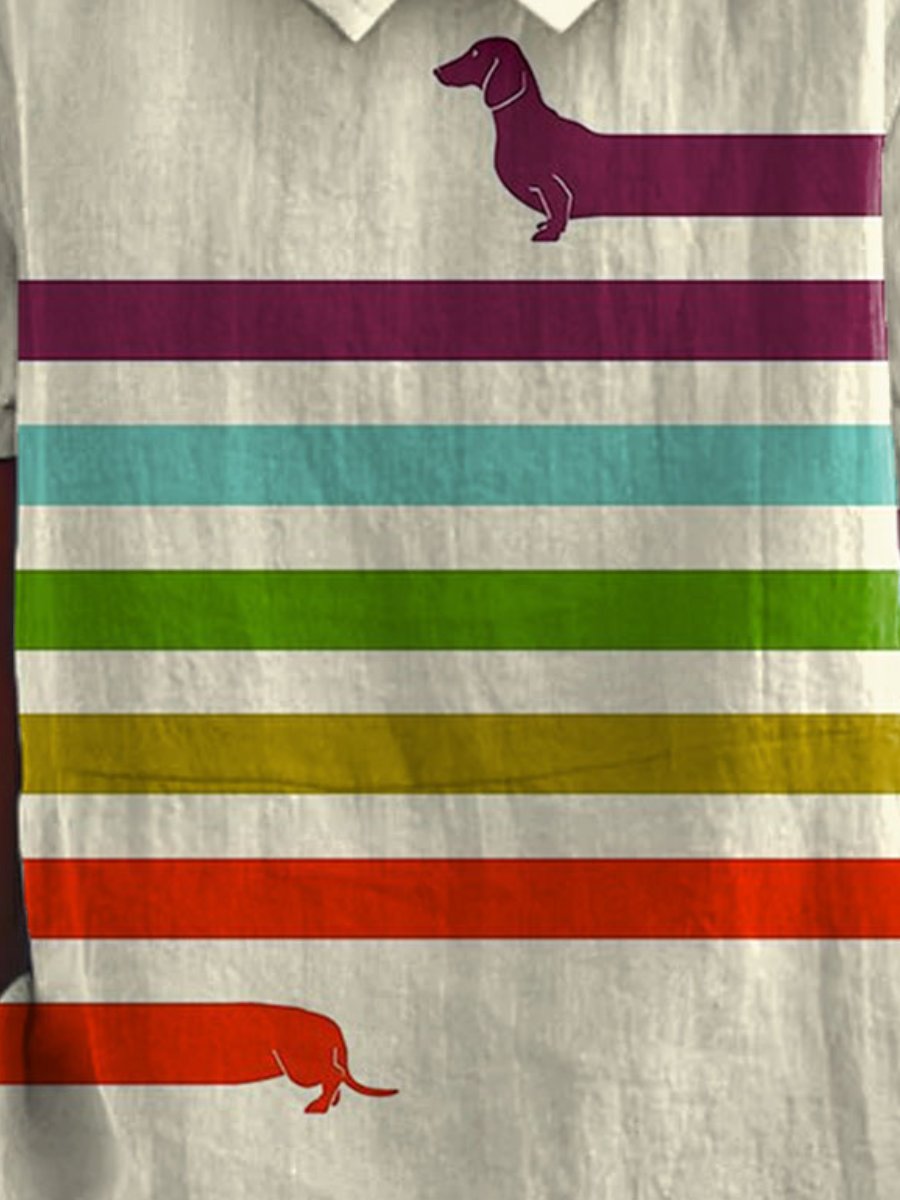 Women's Dachshund Dog Lover Art Print Casual Cotton And Linen Shirt