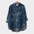 Women's Shirt Blouse Long-sleeved With Buttons Print Casual Hem Irregular Shirt Collar Top