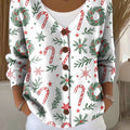 Christmas Candy Tree Print Buttoned V-neck Cardigan Sweater