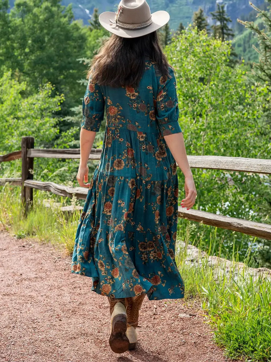 Women's Vintage Floral Art Print Casual Cotton Dress