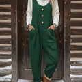 Autumn and winter women's casual loose button woolen jumpsuit
