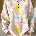 Women's Beautiful Colorful Floral Sun Painting Art Print Casual Cotton Sweatshirt