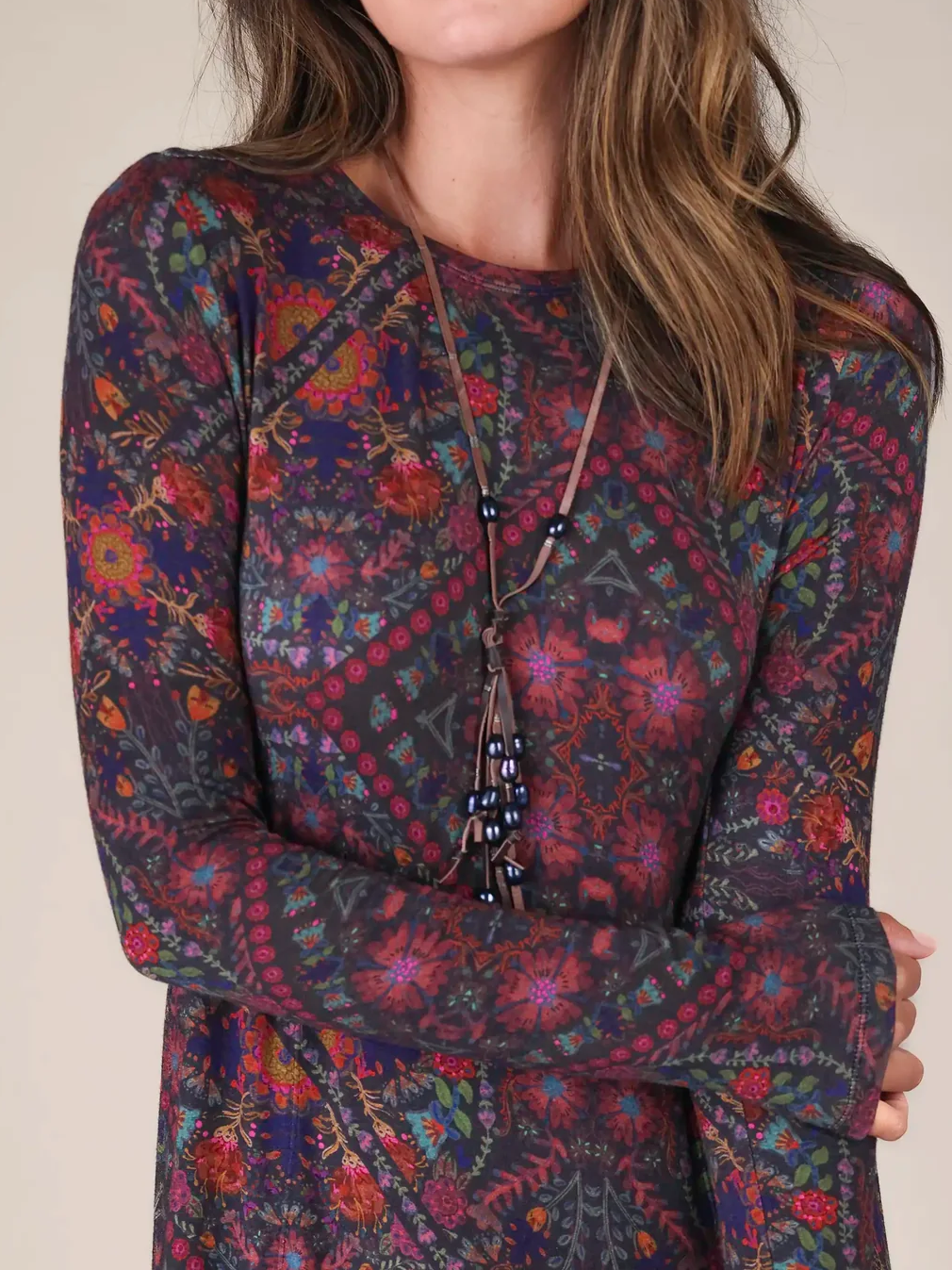 Boho Mandala Patchwork Pattern Soft Knit Dress