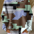 Women's Abstract Geometric Patchwork Art Print Casual Cotton Sweatshirt