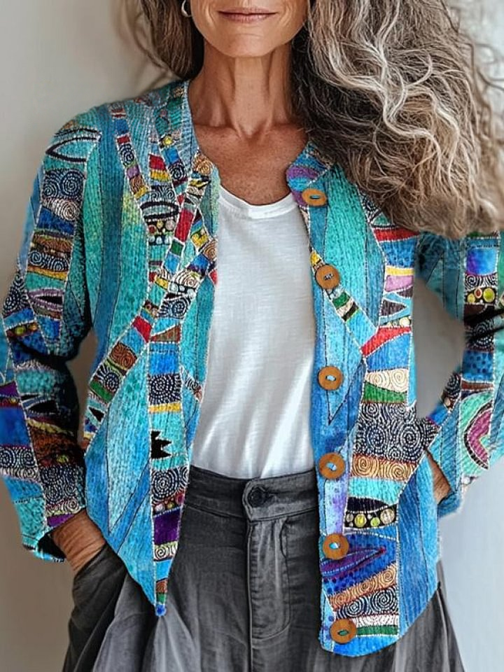 Oil Painting Abstract Woodland Art Printed Buttoned Cardigan Sweater