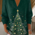 Women's Christmas Print Lapel Long Sleeve Knitted Pullover Sweater