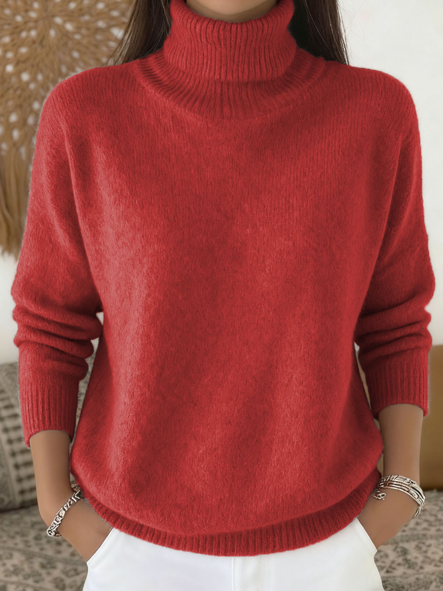 Women's Solid Color Casual Knit Turtleneck Pullover Sweater
