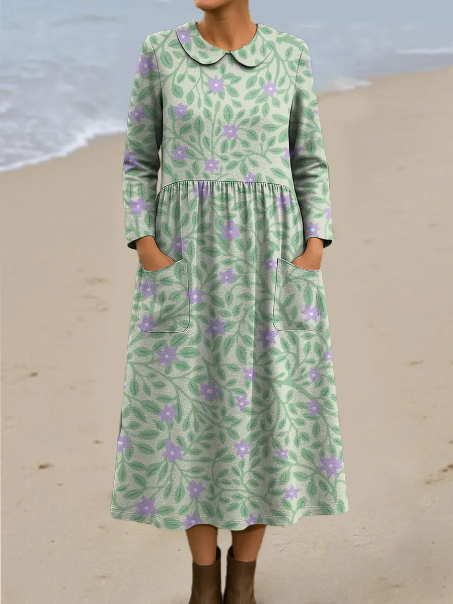 Women's Vintage Floral Art Print Casual Cotton Dress