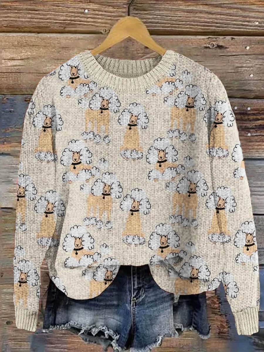lovely-poodles-art-print-knit-pullover-sweater