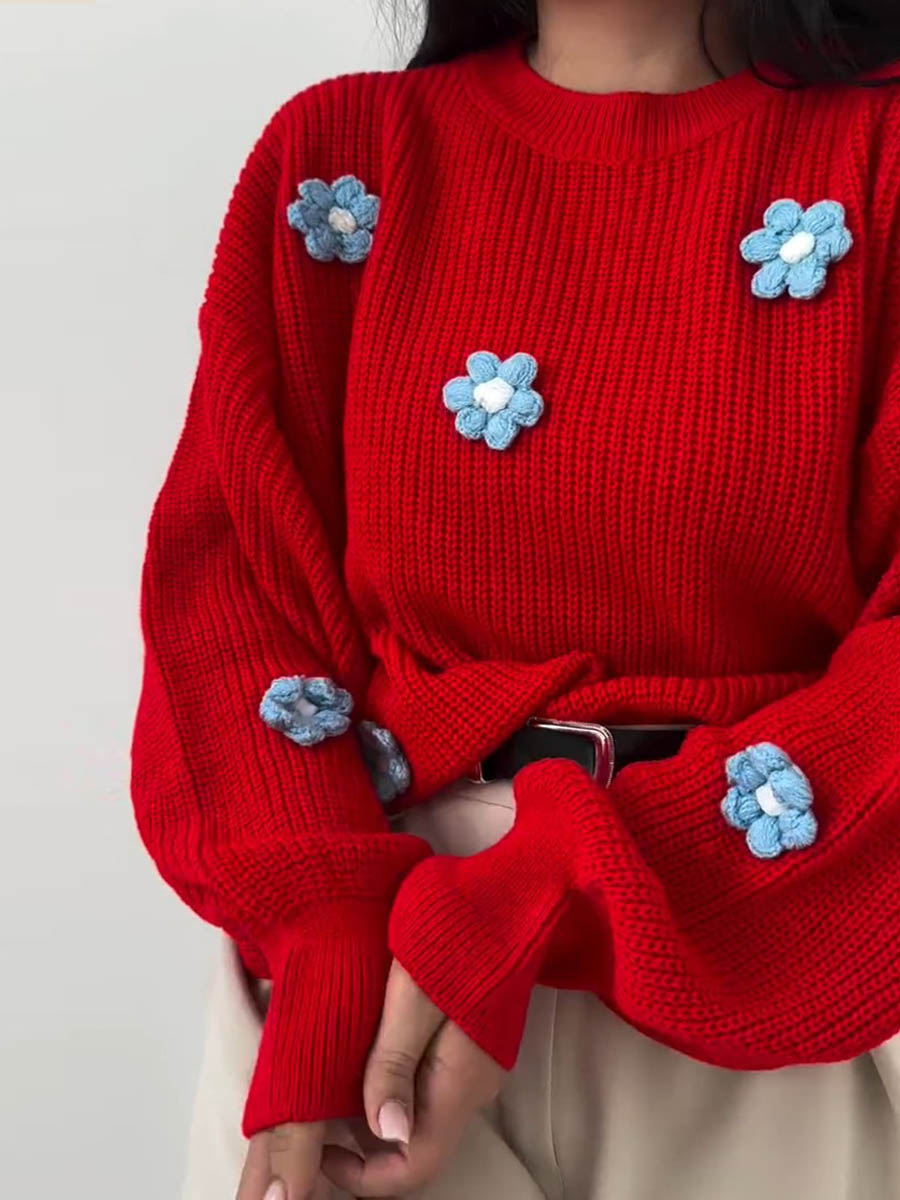 Women's Solid Color Crew Neck Long Sleeve Casual Loose Sweater