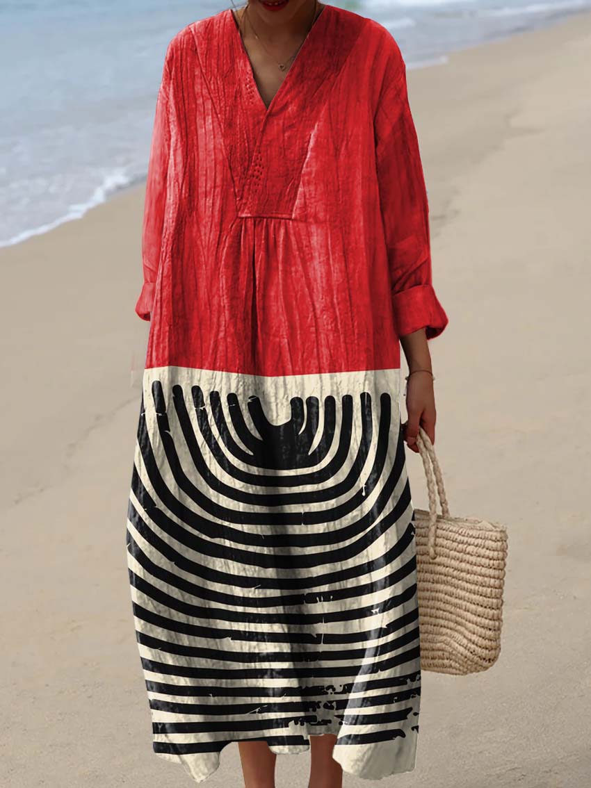 Women's Vintage Abstract Pattern Art Print Cotton Dress