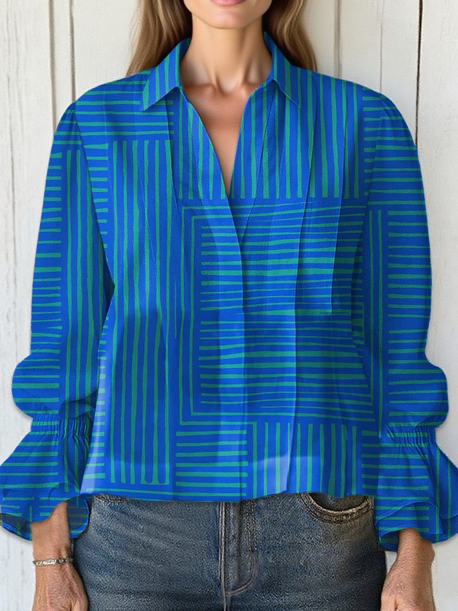 Women's  Vintage Abstract Geometric Art Print Casual  Cotton And Linen Shirt