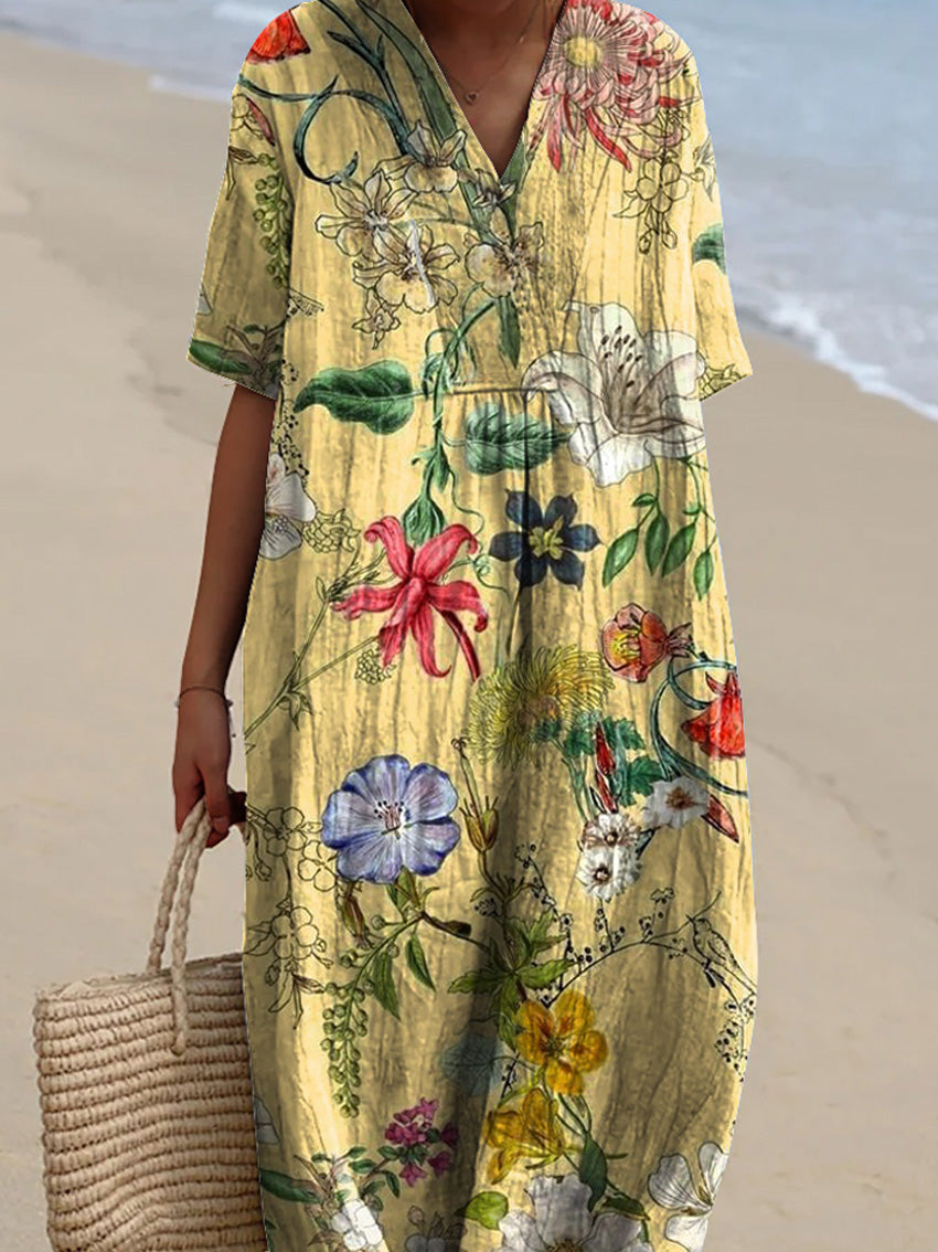 Summer Tropical Floral Art Printed Women's Flowy Dress