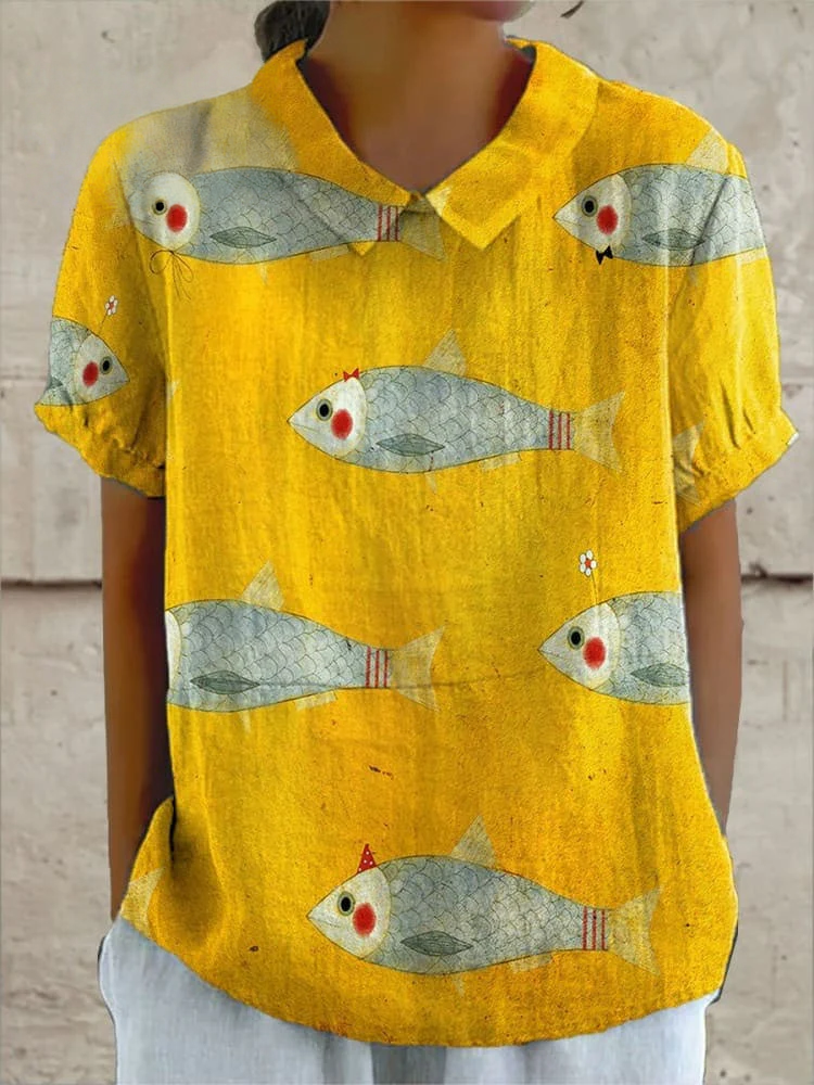 Women's Vintage Fish Art Print Flowy Dress