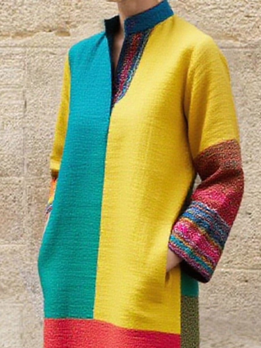 Artistic Rainbow Color Block Print Maxi Dress