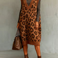 Women's Leopard Print V-Neck Sleeveless Casual Loose Vest Knit Dress