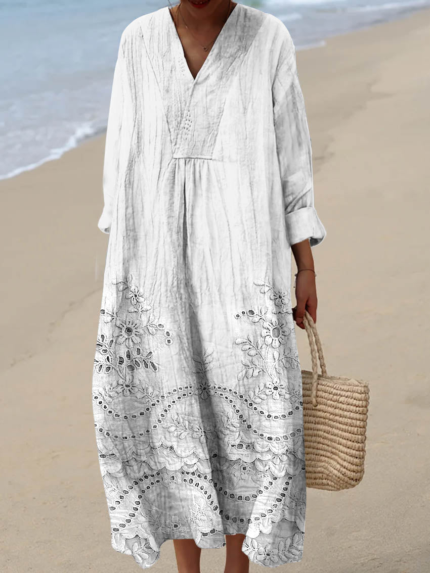 Women's Vintage Floral Art Print Cotton Dress