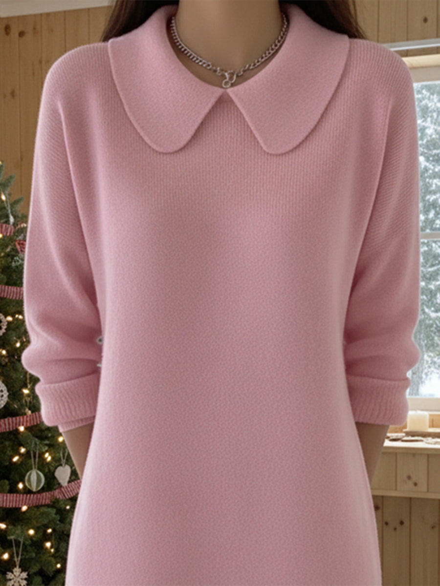 Women's Peter Pan collar wool sweater dress