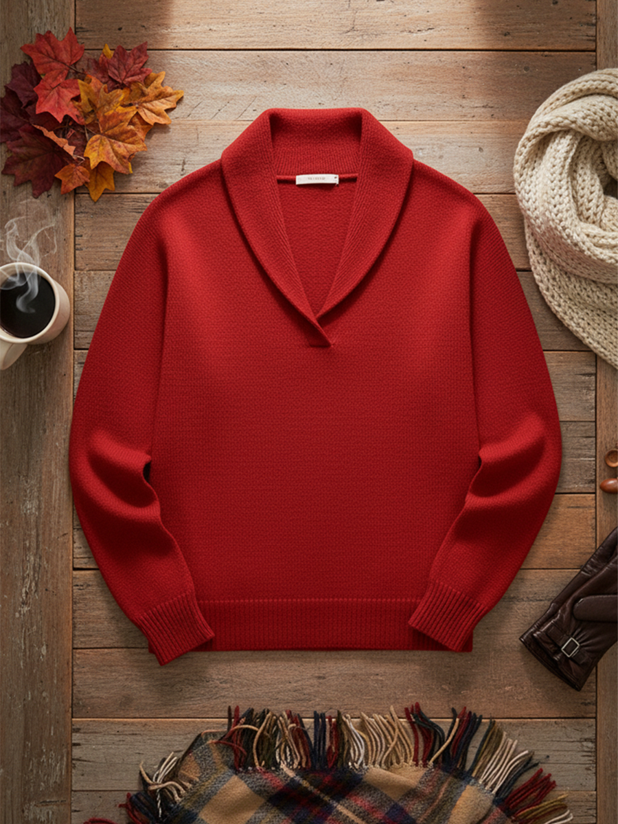 Elegant 80s Shawl Collar Solid Color Pullover Sweater Top