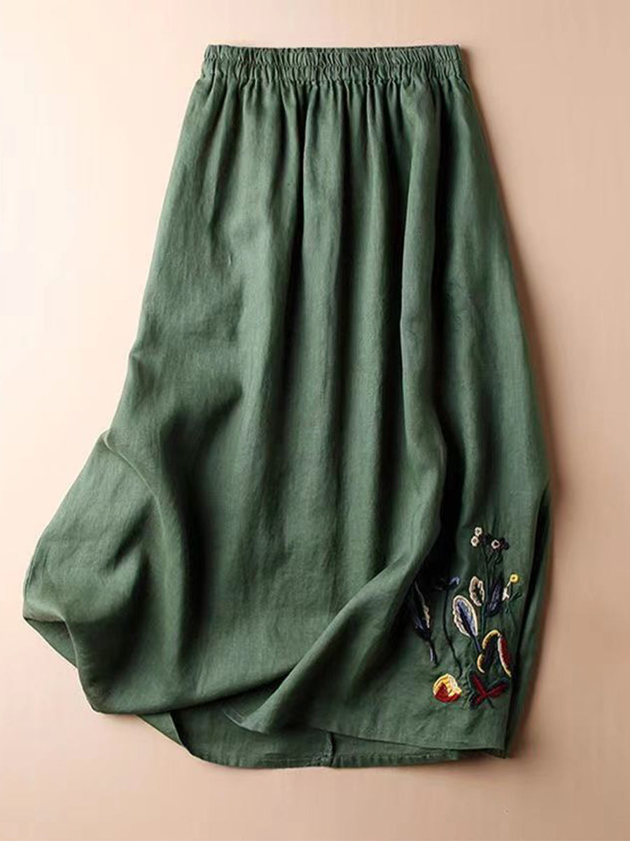 Women's Casual Cotton and Linen Embroidered Skirt