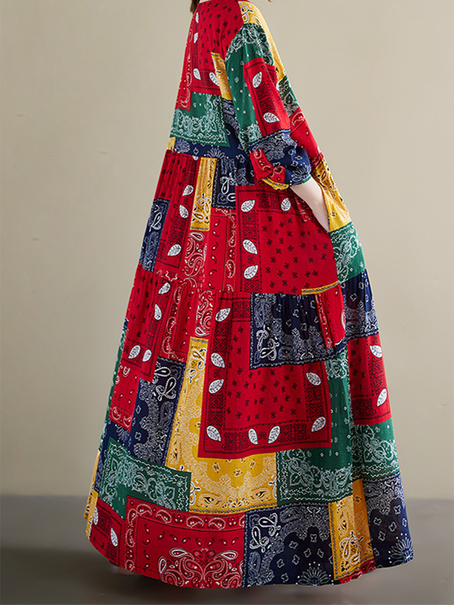 Women's Perris Plaid Panel Print Cotton Dress