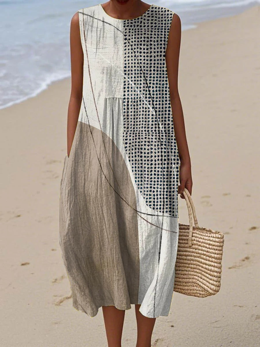 Women's Abstract Pattern Art Print Cotton Dress