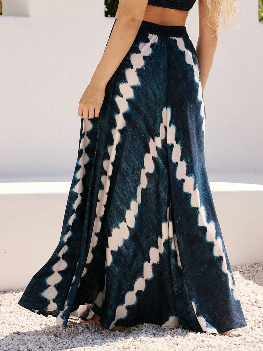 Women's Casual Art Print Cotton and Linen Skirt