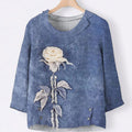 Botanical Floral Art Print Women's Linen Lapel Shirt