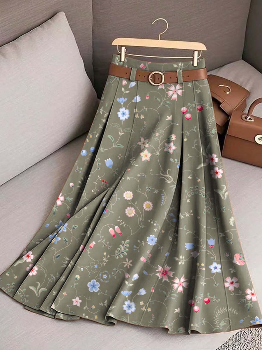 Women's Floral Art Print Casual Cotton Skirt