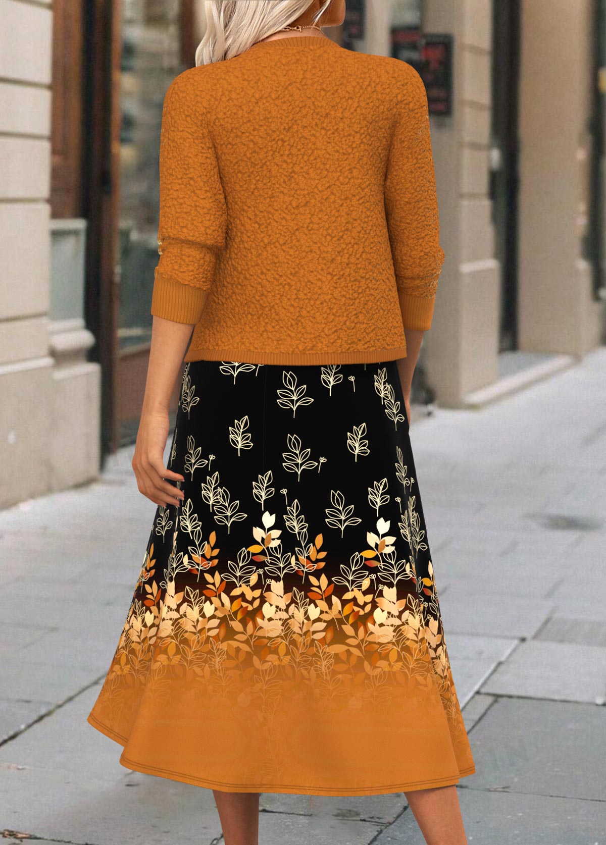 Terracotta Two Piece Floral Print Dress and Cardigan