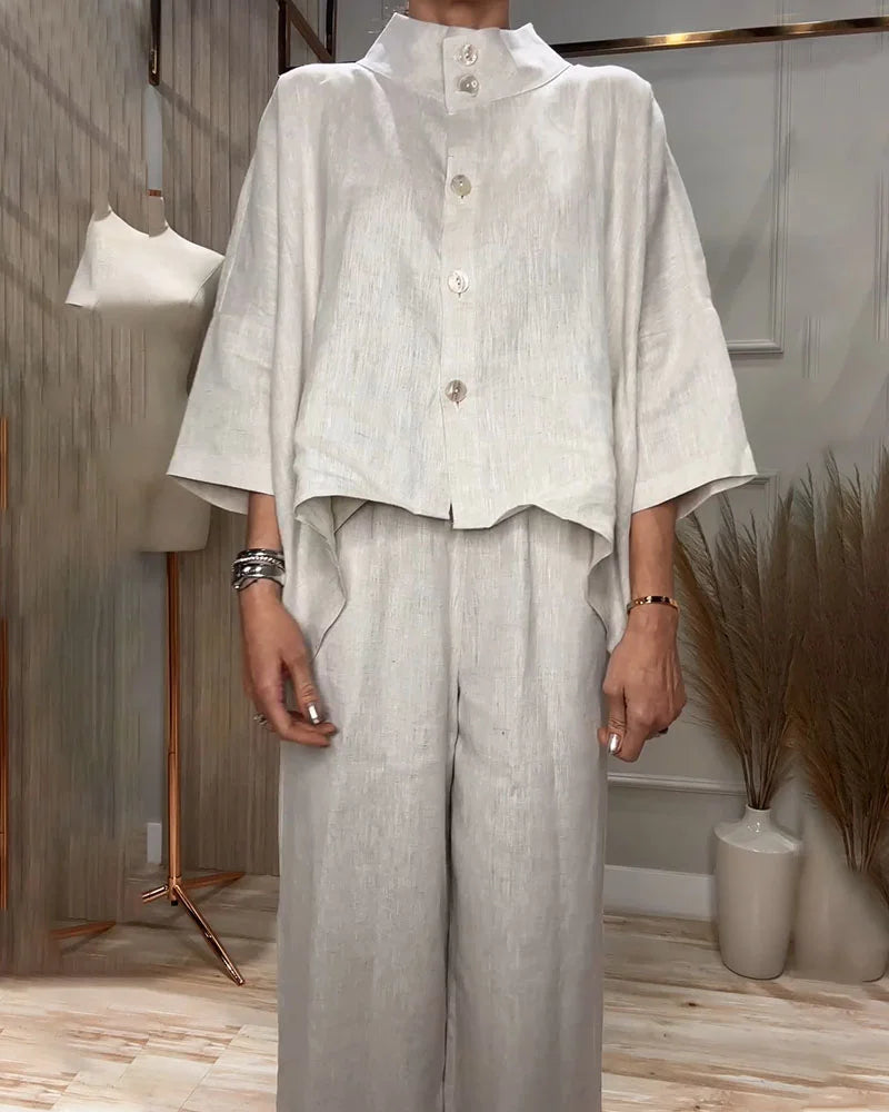 Women's Minimalist-style Casual Cotton-linen Two-piece Set