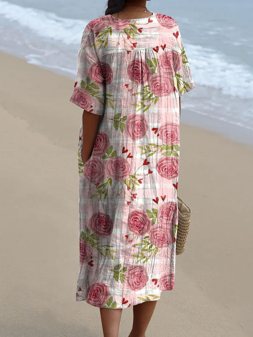 Women's Lovely Floral Art Print Flowy Cotton Dress