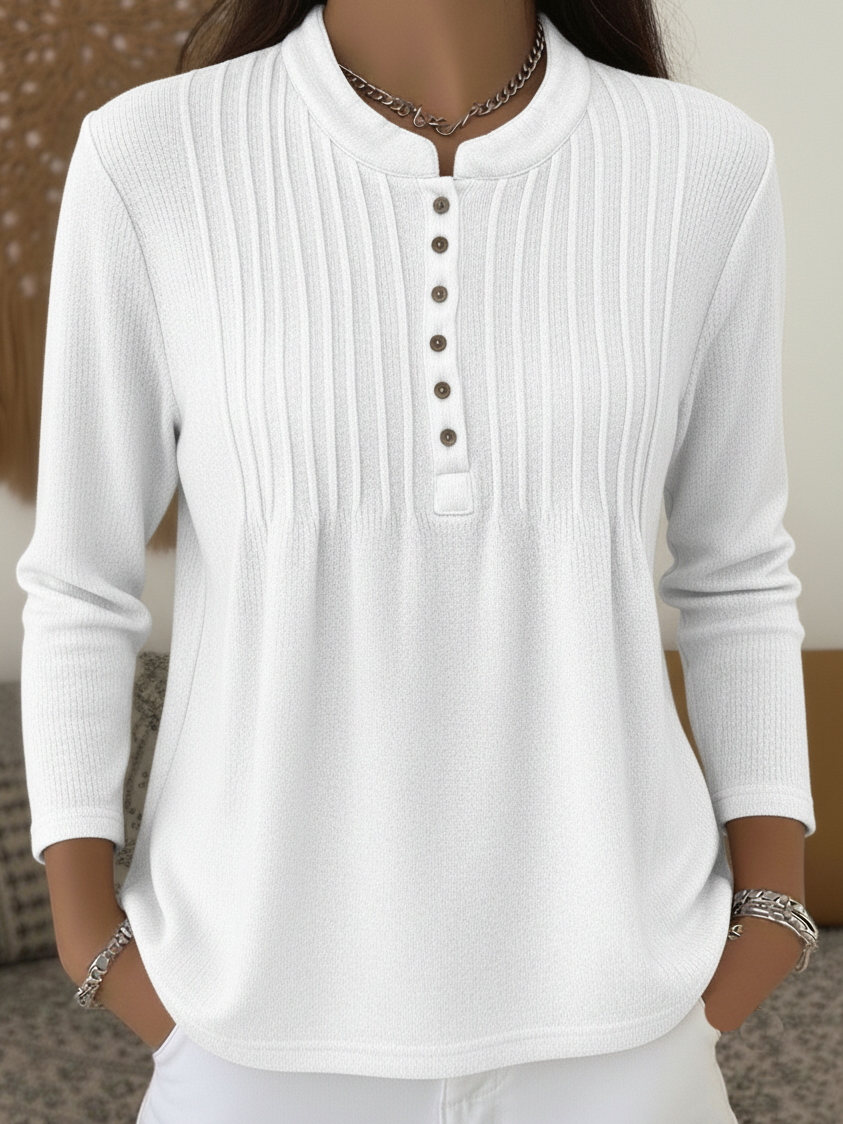 Women's Soft Vintage Pleated Button-Down Knit Top