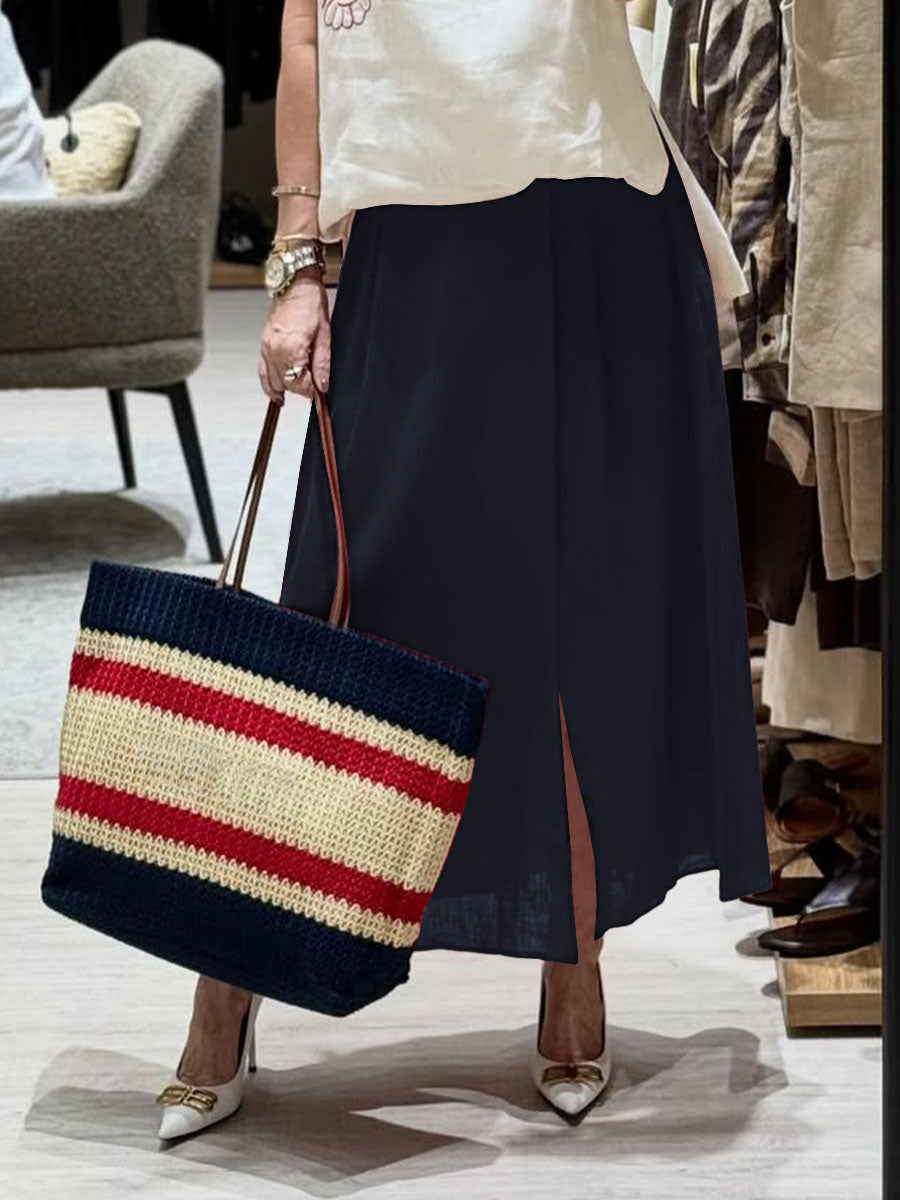 Women's Solid Color Casual Cotton and Linen Skirt