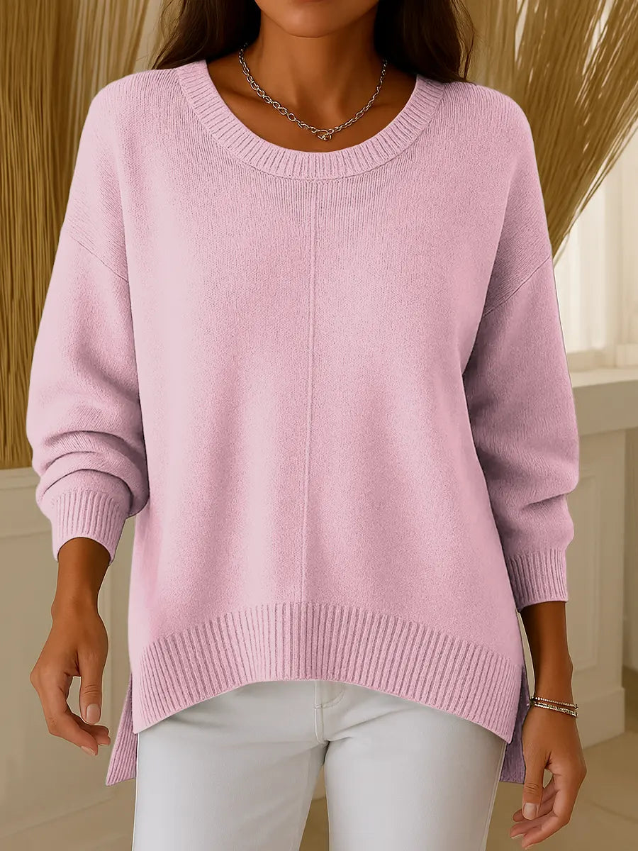 Women's Solid Color Crew Neck Long Sleeve Knit Top
