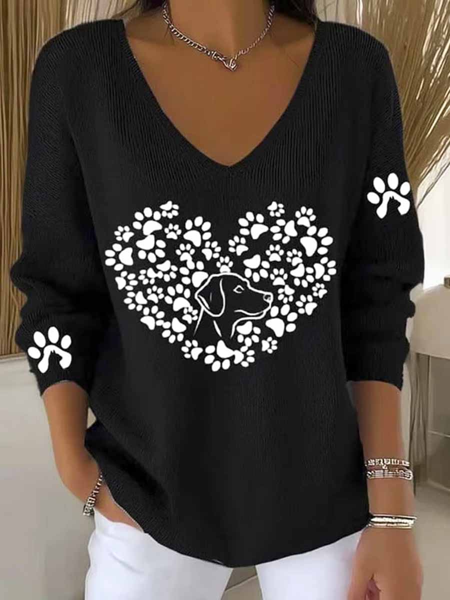 womens-lovely-dog-art-print-casual-pullover-sweater