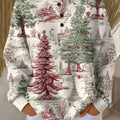 Women's Christmas Tree Pattern Art Print Casual Waffle Henry Collar Sweatshirt
