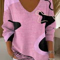 Women's Pink Art Pattern Casual Pullover Sweater