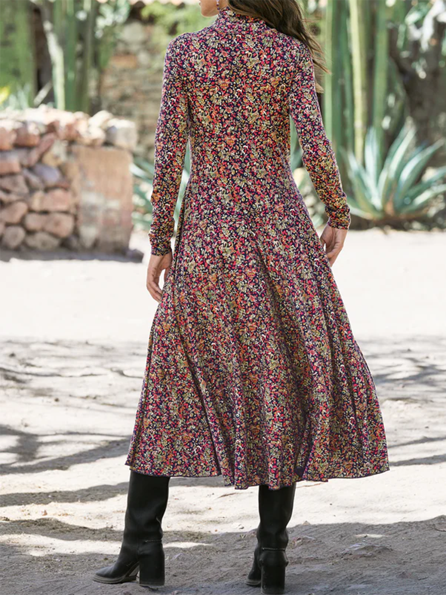 Dream Wilderness Flower Print Knitted Turtleneck Midi Dress