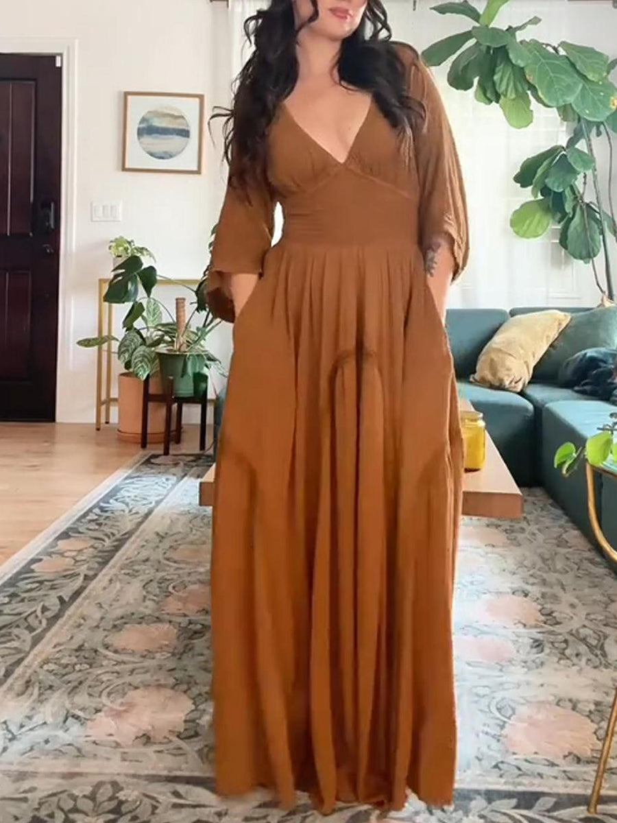 Women's V-neck Stretch Boho Maxi Dress